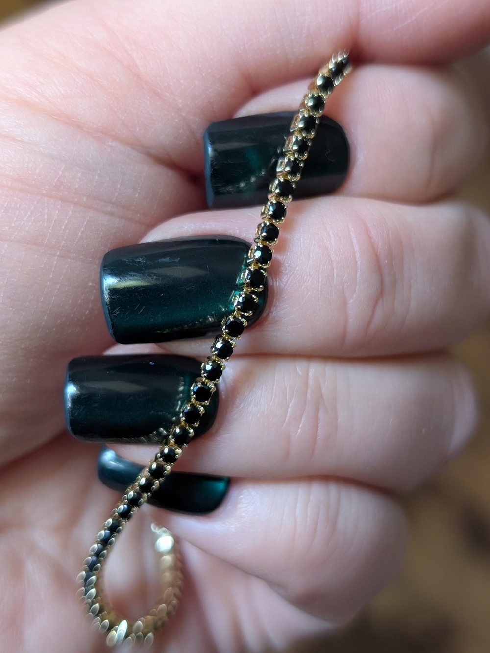 Black Stone Tennis Bracelet With Gold Trim